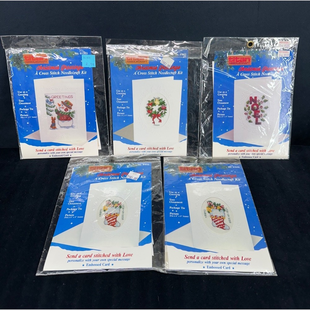 Vtg Titan Needlecraft Cross Stitch Christmas Embossed Greetings Cards (5) NIP